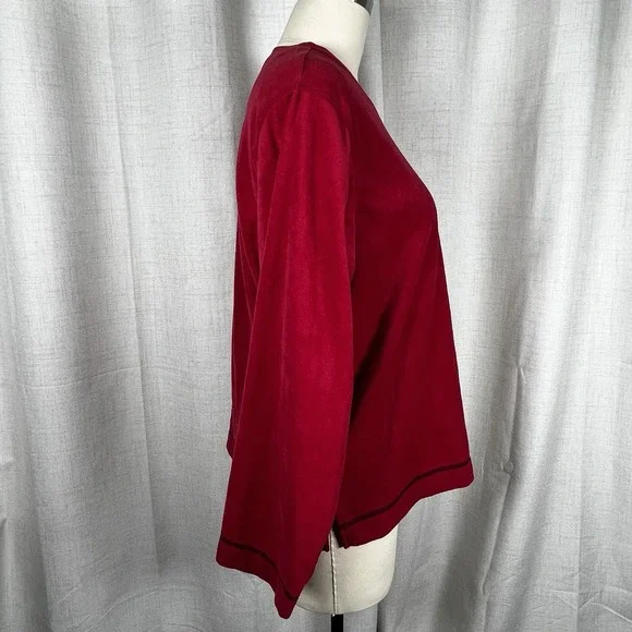 Oscar de La Renta Womans Size Large Red Sweatshirt Velvet Pullover Crew Neck - Picture 6 of 8